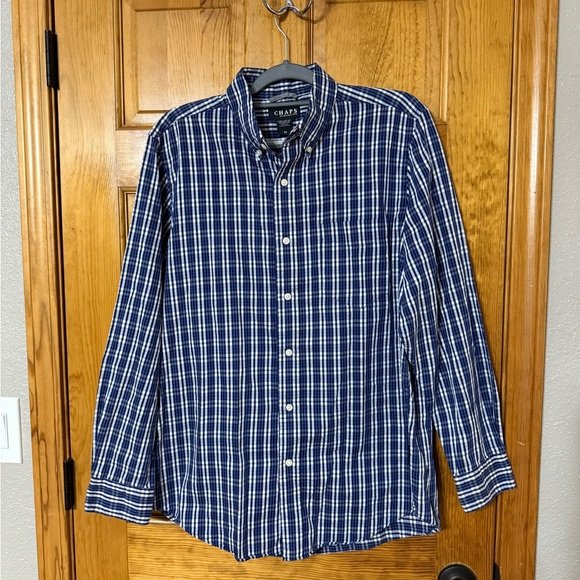 Chaps Men's Navy Blue Plaid Button Down Shirt size Medium - Picture 1 of 6